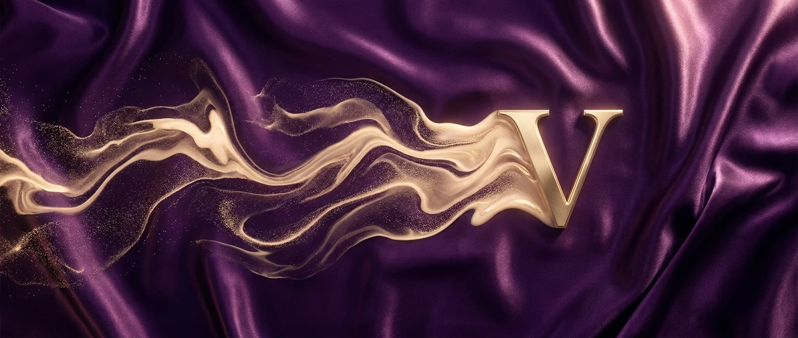 Vijay Patel — deep amethyst and pale gold monogram artwork